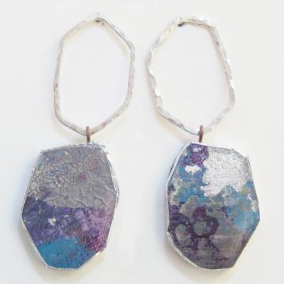 DBE-38 Large Drop Earrings with Hammered Silver Ring - Dee Barnes
