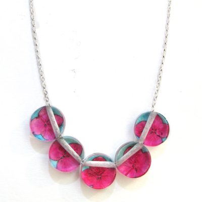 SGN-18 Pink and Blue Hydrangea Button Necklace - Sue Gregor