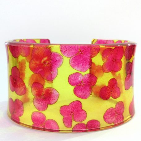 SGB-71 Pink and Yellow Tiny Hydrangea Cuff - Sue Gregor