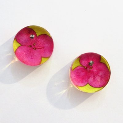 SGE-49 Pink and Yellow Tiny Hydrangea Stud Earrings - Sue Gregor