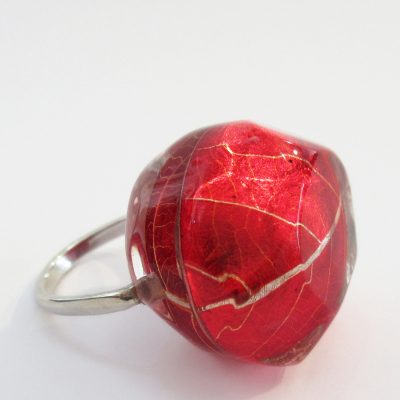 SGR-1 Red Skeleton Leaf Ring - Sue Gregor