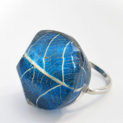 SGR-2 Blue Skeleton Leaf Ring - Sue Gregor