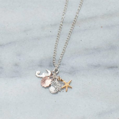 ACN-86 Shells, Starfish and Seahorse Cluster Necklace - Amanda Coleman