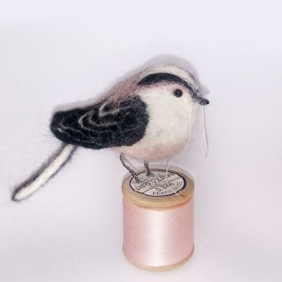 1539C Long Tailed Tit on Pale Pink Cotton Reel - Sue Clements