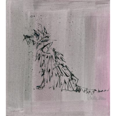 2975C Sitting Terrier on Dark Pink - Sally Muir