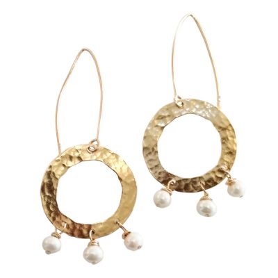 YME-80 Hammered Circle and Pearl Earrings - Yaron Morhaim