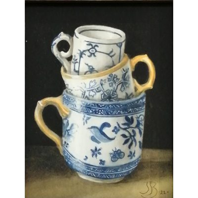 3220C Three Small Blue and White Cups - Jenny Barron