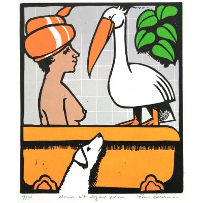 3390C Woman with Dog and Pelican 9/50 - Frans Wesselman