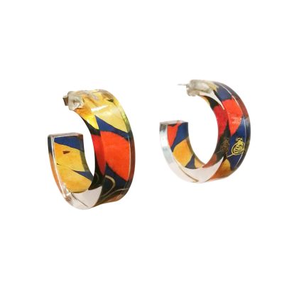 SGE-64 Tumeric, Navy Passionflower & Sage Hoop Earrings - Sue Gregor