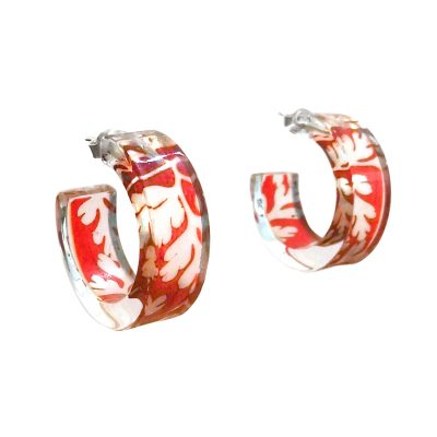 SGE-69 Red Herb Robert Hoop Earrings - Sue Gregor