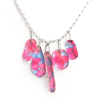SGN-31 Blue Grey and Pink Tiny Hydrangea Collections Necklace - Sue Gregor