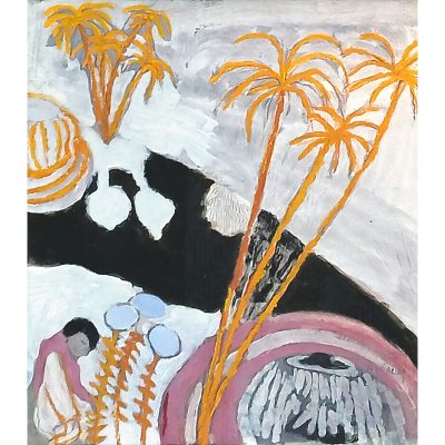0135C Woman in Garden with Palm Trees - Ann Farley