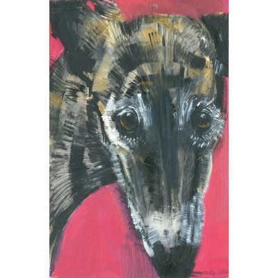 4497C Brindle Hound Portrait Miniature Painting - Sally Muir