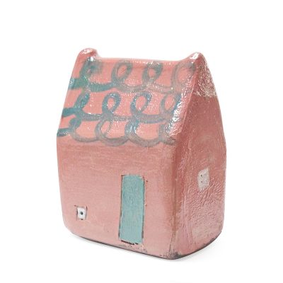 4830C Small Pink and Grey Raku House - Amanda Banham