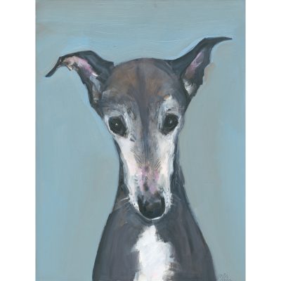 4689C Grey and White Hound on Light Blue Background - Sally Muir