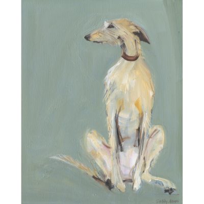 4695C Pale Yellow Hound on Light Turquoise Background - Sally Muir