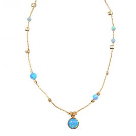 YMN-31 Blue Opal Station Necklace on Square Chain – Yaron Morhaim