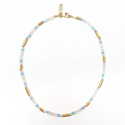 YMN-41 Moonstone, Opal, Silver and Gold Fill  Necklace  - Yaron Morhaim
