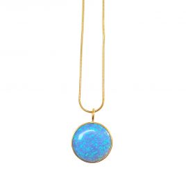 YMN-43 Round Opal in Gold Collet Pendant on Snake Chain  – Yaron Morhaim