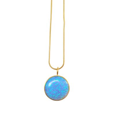 YMN-43 Round Opal in Gold Collet Pendant on Snake Chain  - Yaron Morhaim