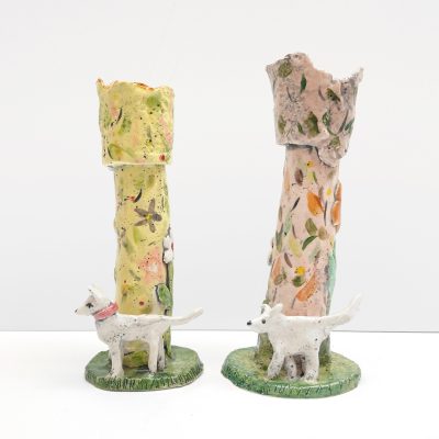 5446C White Dogs - Pair of  Candlesticks - Amelia Tuttiett