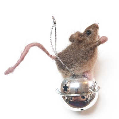 4961C Brown Mouse Sitting on Silver Bell - Sue Clements