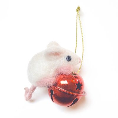 4963C Tiny White Mouse on Red Bell - Sue Clements