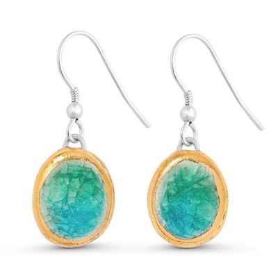 HE-15/HE-16 Emerald Turquoise Lagoon Oval Drop Earrings - Habulous